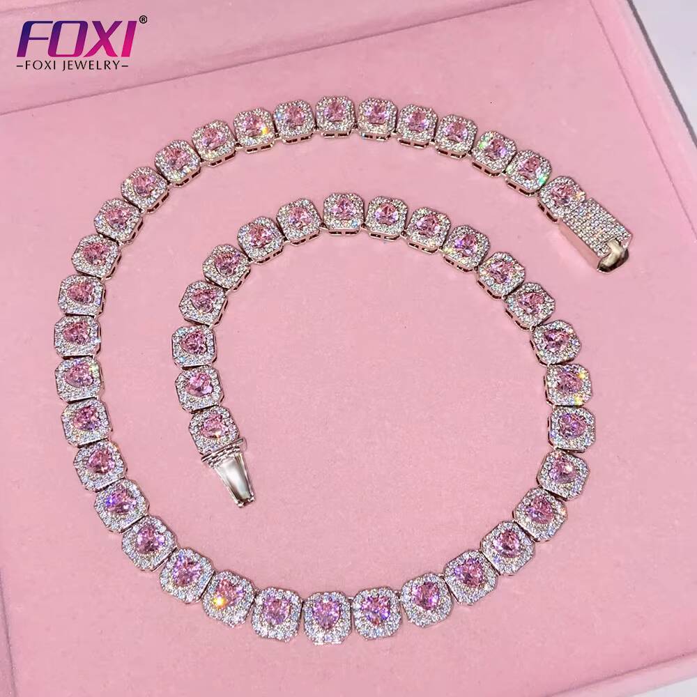 Pink Heart Gemstone Necklace Women Fashion Gold Plated Diamond Necklace Jewelry