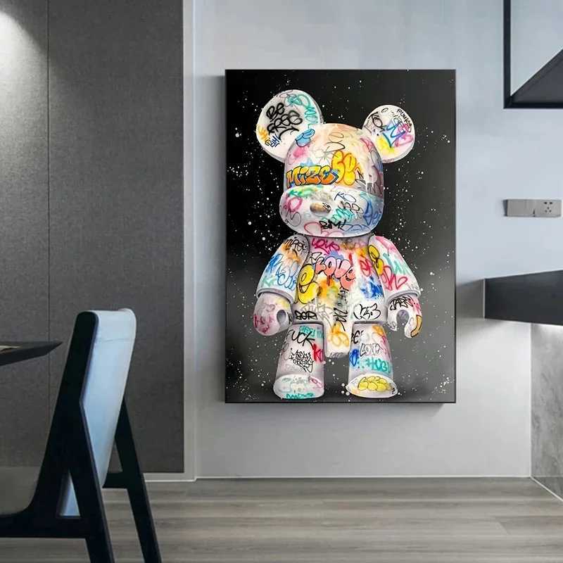 Cartoon Graffiti Bear Canvas Painting Cute Character Pop Art Posters Prints Street Wall Art Picture for Home Kawaii Room Decor XJ250726