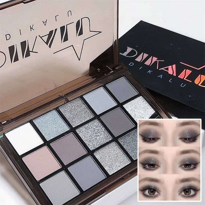 15Colors Cool Toned Black y Glitter Eyeshadow Shadow Eye Pigments Matte Palett Palette S K4W5