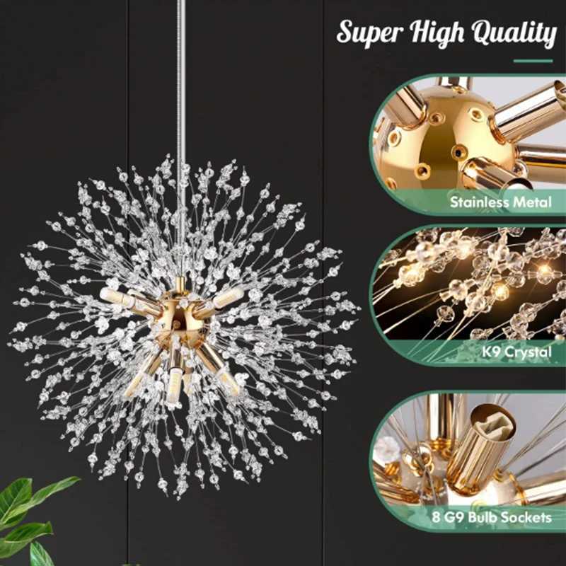 Modern Sky Star Fireball Crystal Chandelier Indoor Lighting Dandelion Pendant Light Dining Room Bedroom Bar Lighting Fixtures XJ250725