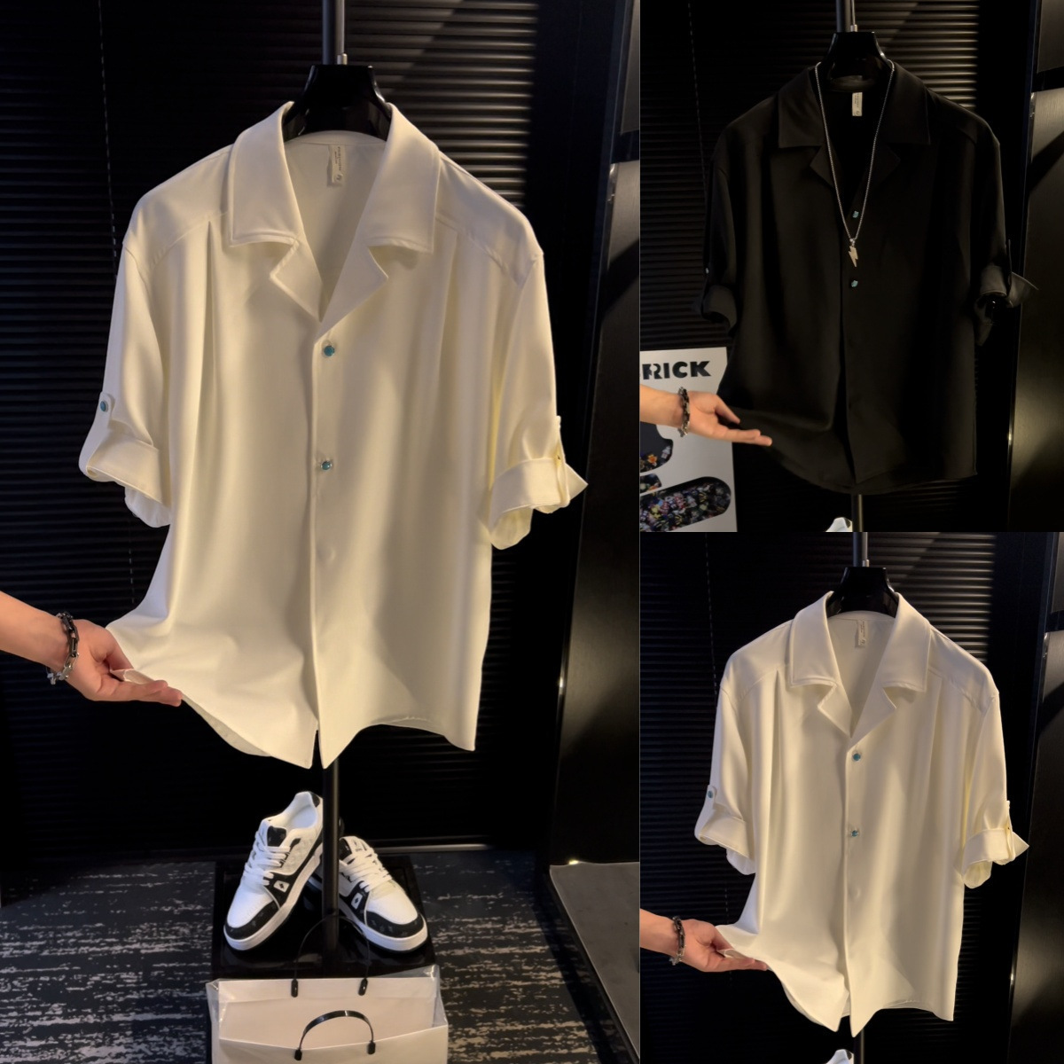 Men's Solid Color Cool Loose Korean Style Short High-End Shirt Fashionable Casual Versatile Half Sleeve