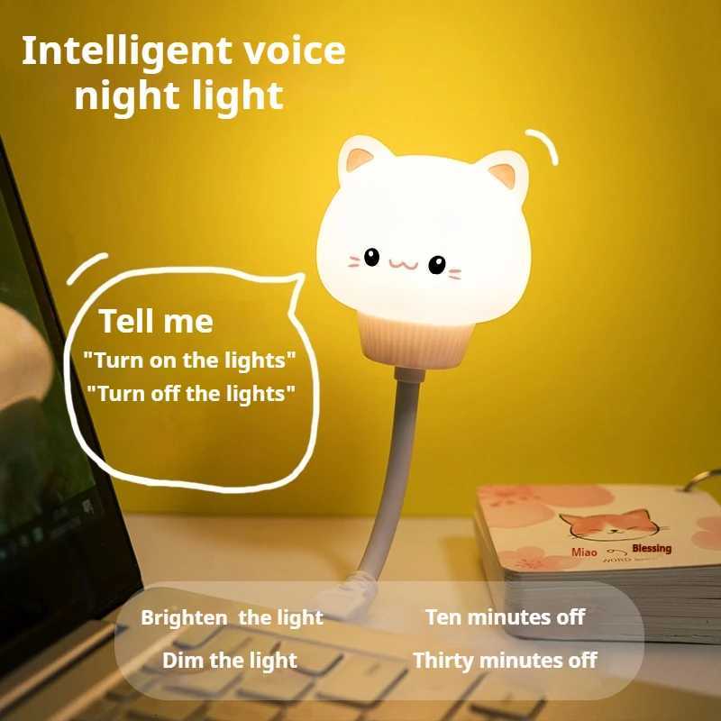 USB Night Light LED Voice Control Cute Cartoon Night Lamp Bear Kitten Remote Control for Baby Kid Bedroom Decor Bedside Lamp XJ250725