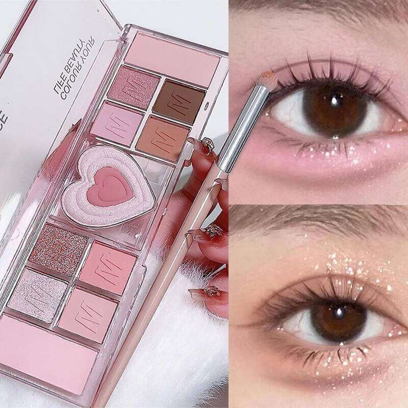 12Colors Love Heart Pink Eyeshadow Palette Natural Cool Tone Low Saturation Matte Eye Shadow Pallet Brown Korean Makeup Cosmetic