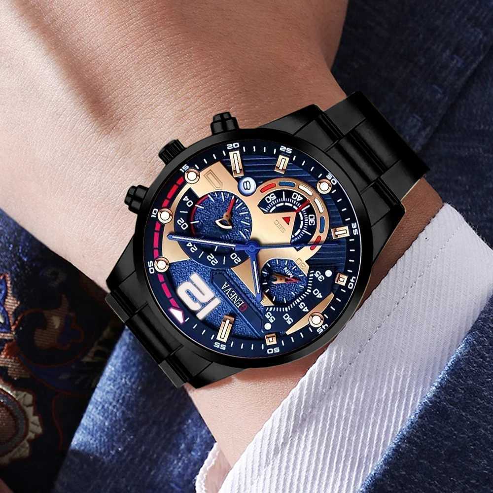 8PCS Mens Watch Set Business Fashion Quartz Watch Bracelet Necklace Ring Set Suitable for Daily Clothing Matching Perfect Gift X2507261