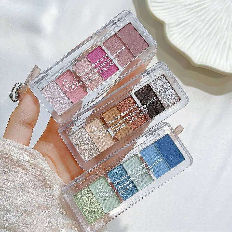 New 6-Color Eyeshadow Palette y Blue Green Pigments Rose Pink Pearly Matte Glitter Eye Shadow Shiny Long-lasting Makeup