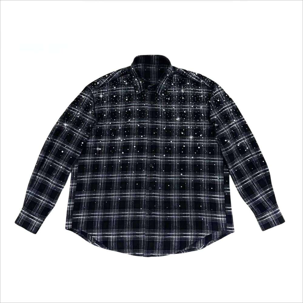 Male Original 2024 Autumn New Hot Beads Dia Plaid Men's Women's Long-Sleeve Trendy Light Shirts Jacket