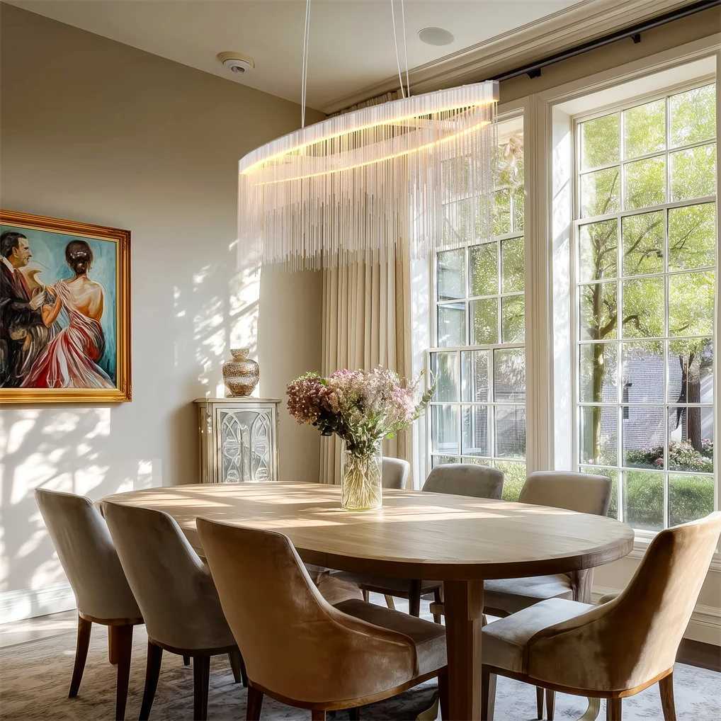 Modern Crystal Chandelier Dining Room Pendant Ceiling Light Fixture Dimmable LED Chandelier Light with Tassel Chain for Home Decoration XJ250725