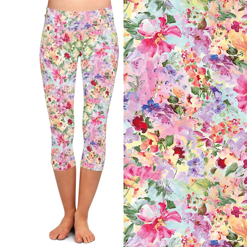 LETSFIND Summer Hand Drawn Floral Print High Waist Women Legging Fitness Sexy Stretch Slim MidCalf 34 Leggings 250725