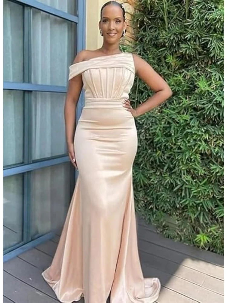 Mermaid One Shoulder Bridesmaid Dresses for Women Satin Long Corset Prom Formal Evening Gown 250725