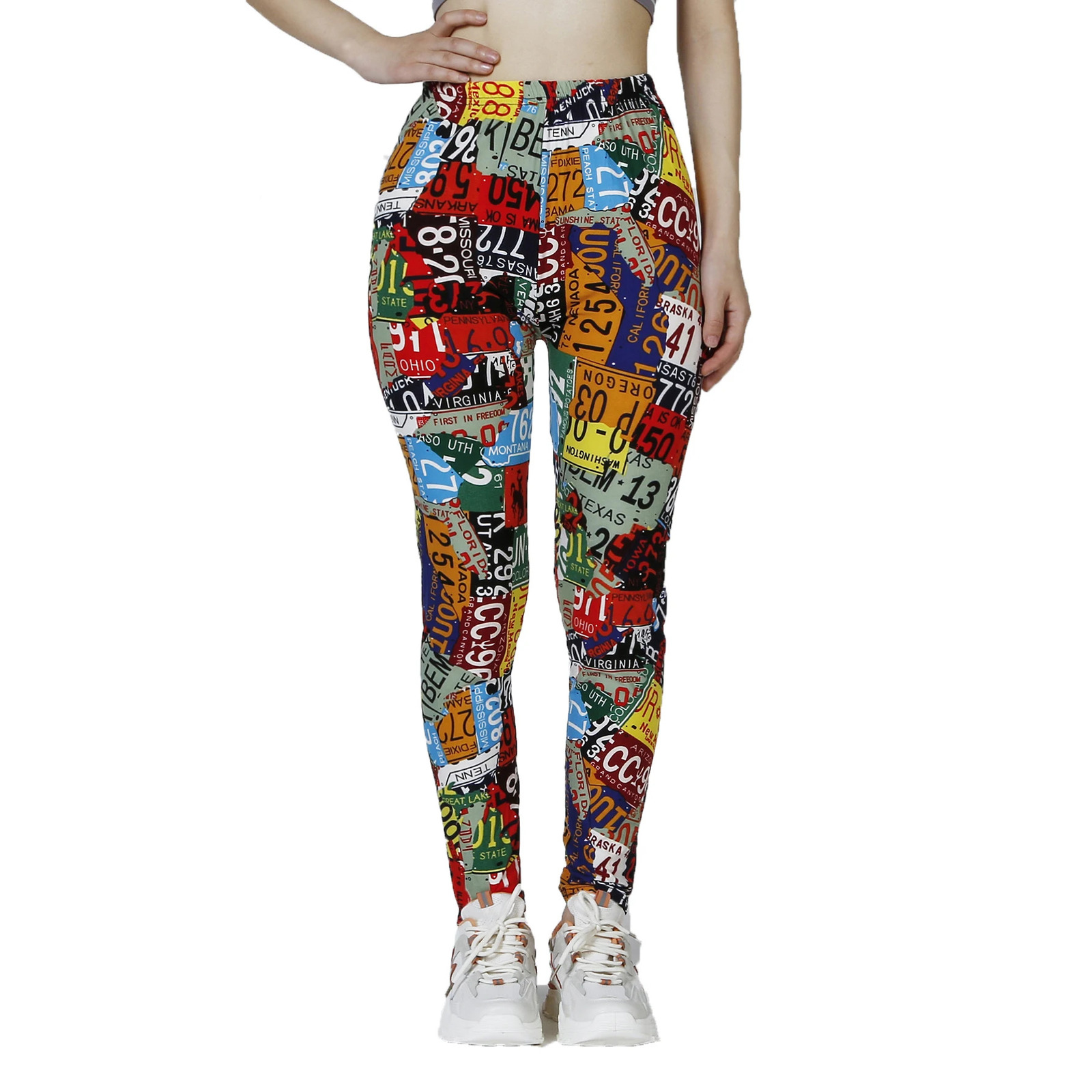 PD47 European and American Printed Digital Leggings Matte Small Foot Elastic WOMENS Cropped Pants Graffiti 250725