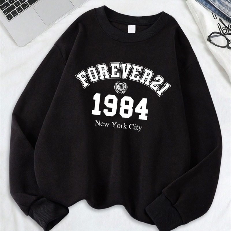 York City Prints Sweatshirt Loose Sporty Hoodies Fleece Warm Crewneck Tops Autumn Winter Womans Clothes 250725