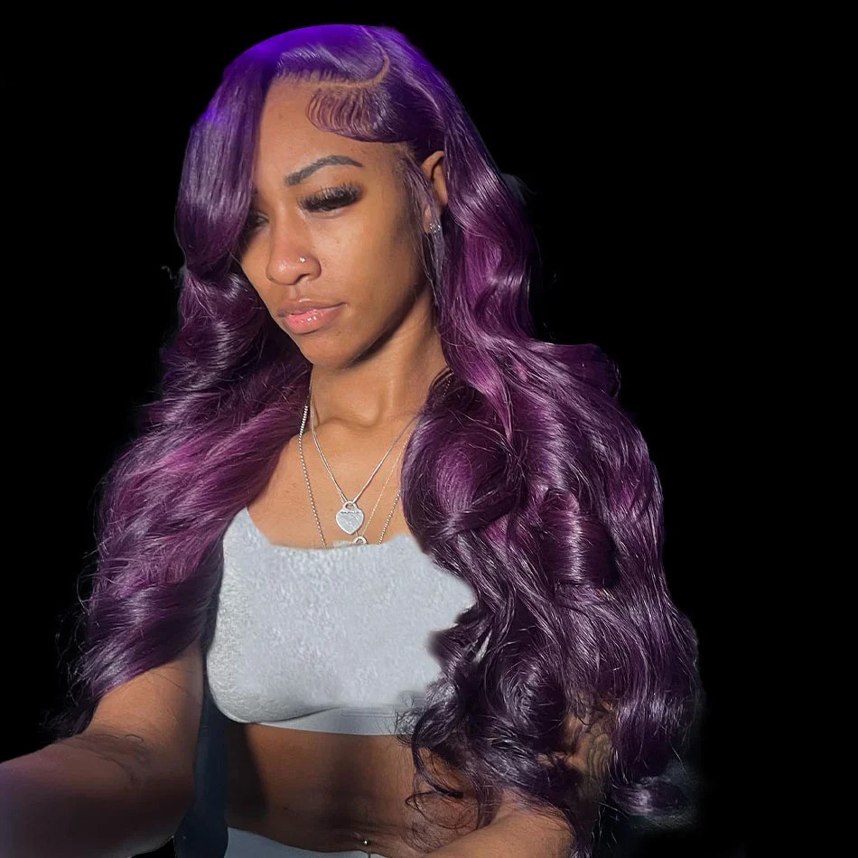 Purple Wig 200 Density 13x4 Colored Ready To Wear Body Wave Human Hair Wigs Lace Front Wig Dark Purple Synthetic Transparent Lace Frontal Wigs