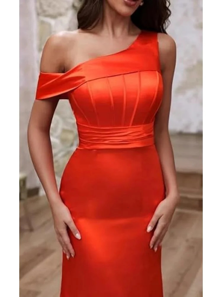 Mermaid One Shoulder Bridesmaid Dresses for Women Satin Long Corset Prom Formal Evening Gown 250725