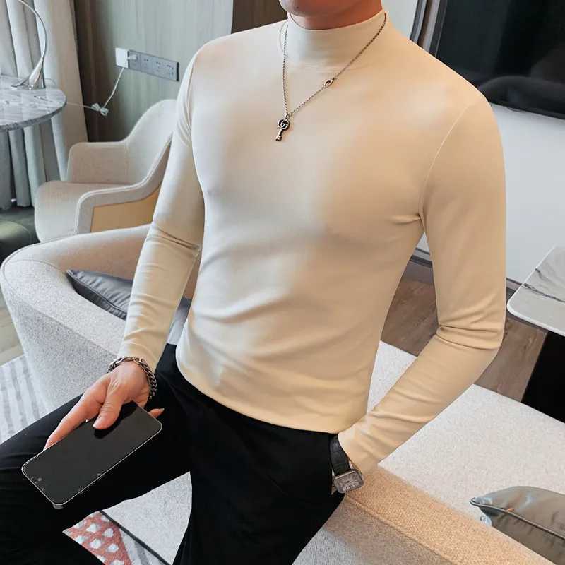 2023 Autumn Half Turtleneck T-shirt Men Solid Color Long Sleeve Slim Fit Tee Tops Fashion Casual Business Bottoming Shirt M-4XL Z250725