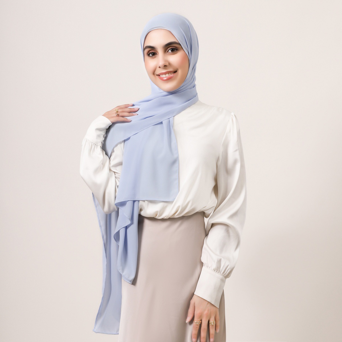 K1480 Solid color high elastic chiffon chiffon long scarf right angle edge thickened messy scarf single color headscarf scarf shawl female