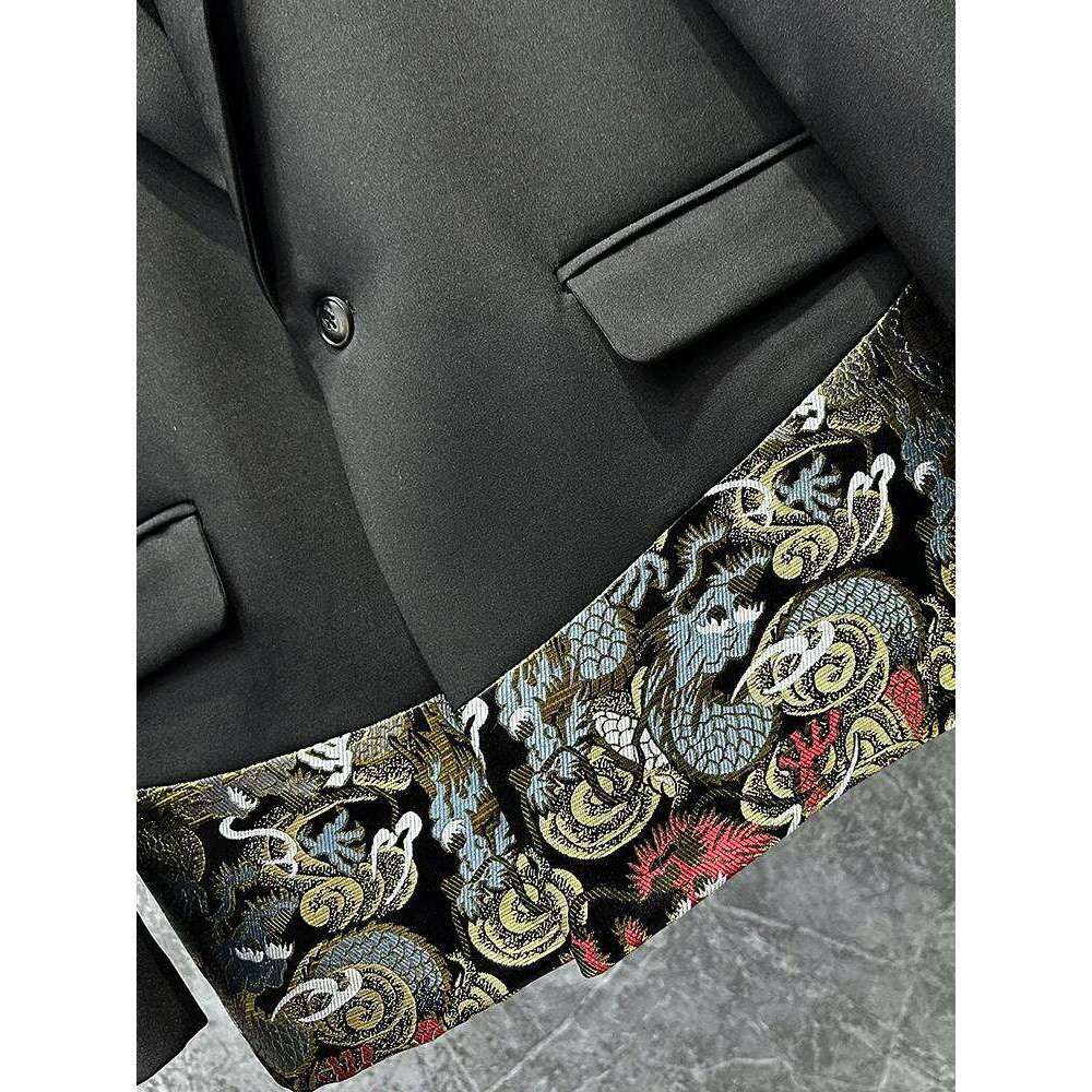 Spring 2025 New Embroidery Splicing Male Long Sleeve Jackets Trendy Handsome Men's Blazers Loose-Fitting Casual Suit Jacket