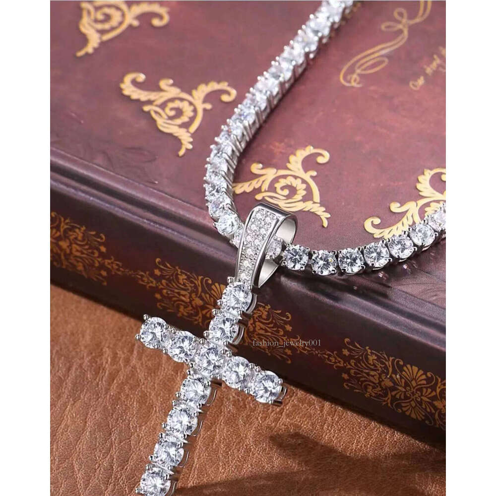 Cross Pendant Necklace Hip Hop 4mm 5mm Vvs Moissanite Dia Tennis Chain Sier for Women Men Jewelry