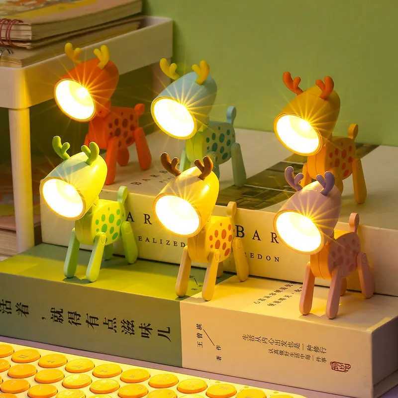 Mini LED Night Lights Folding Desk Lamp Cartoon Cute Pet Dog Deer Shape Nightlights Adjustable Kids Bedroom Bedside Decor Gift XJ250725