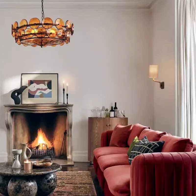 French Retro Restaurant Chandelier LED Colored Glass Pendant Light Dining Bedroom Medieval Living Room Hanging Lighting FixturesXJ250725