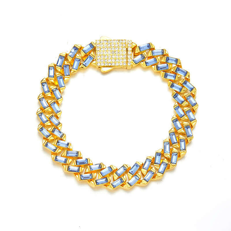 New Blue T Square Dia Cuban Chain 13mm Men's Heavy Miami Necklace Jewelry