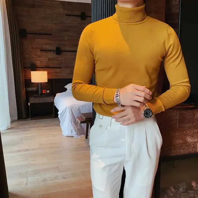 Knitted Sweaters for Men Turtleneck Smooth Man Clothes Pullovers Solid Color White Plain High Collar Elegant X Y2k Vintage Mode Z250725