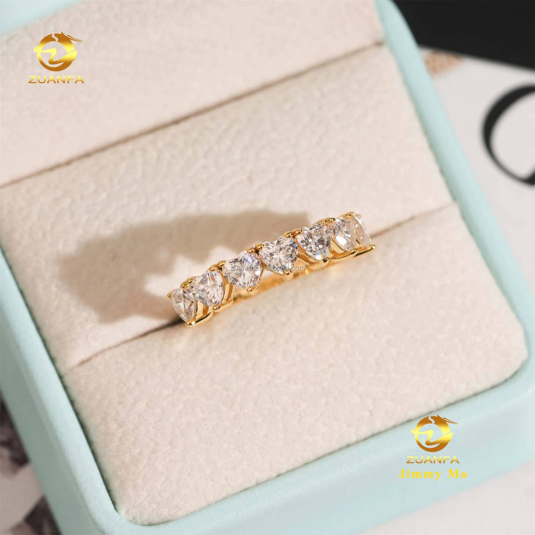Unique Design Elegant 925 Silver Gold Plated Pass Diamond Tester Bridal Ring Jewelry D Heart Moissanite Eternity Band Ring