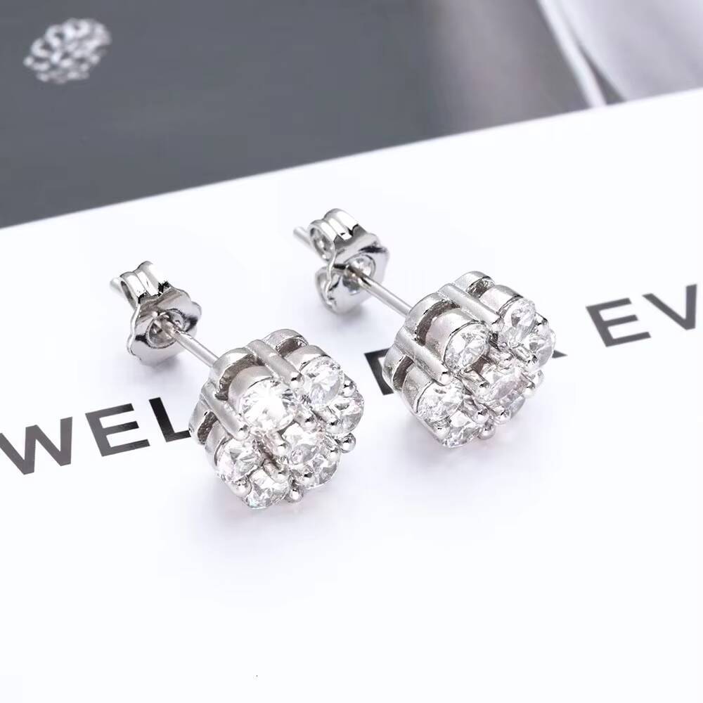 S925 Silver Moissanite Flower Personality Stud Earrings Custom Premium Sense Men Earrings Hip Hop Women Ice Out Earrings
