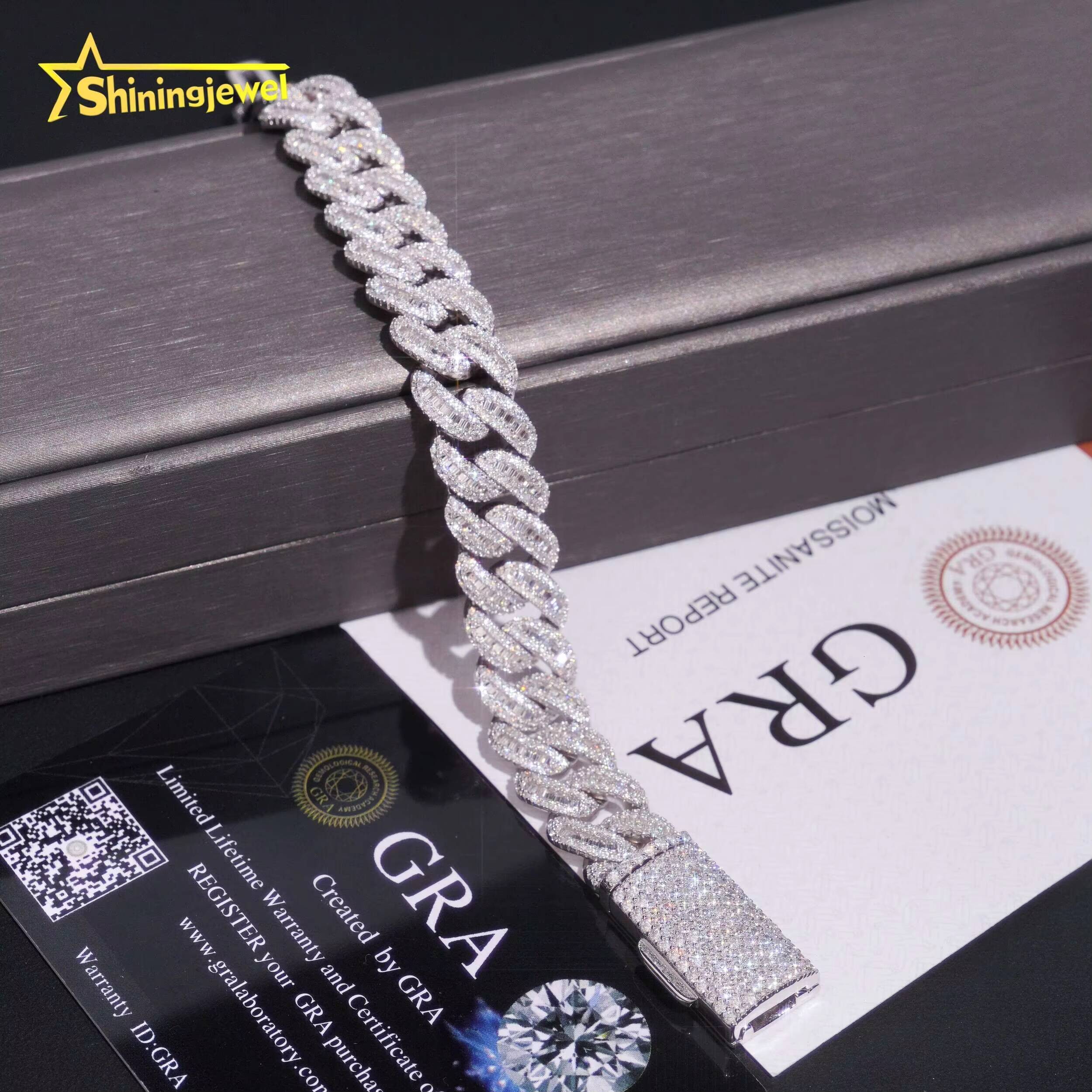 Adjustable 13mm Hip Hop Luxury Moissanite Bracelet Thick Fits All Wrists 7-24 Inches Silver Cuban Link Chain Bracelets