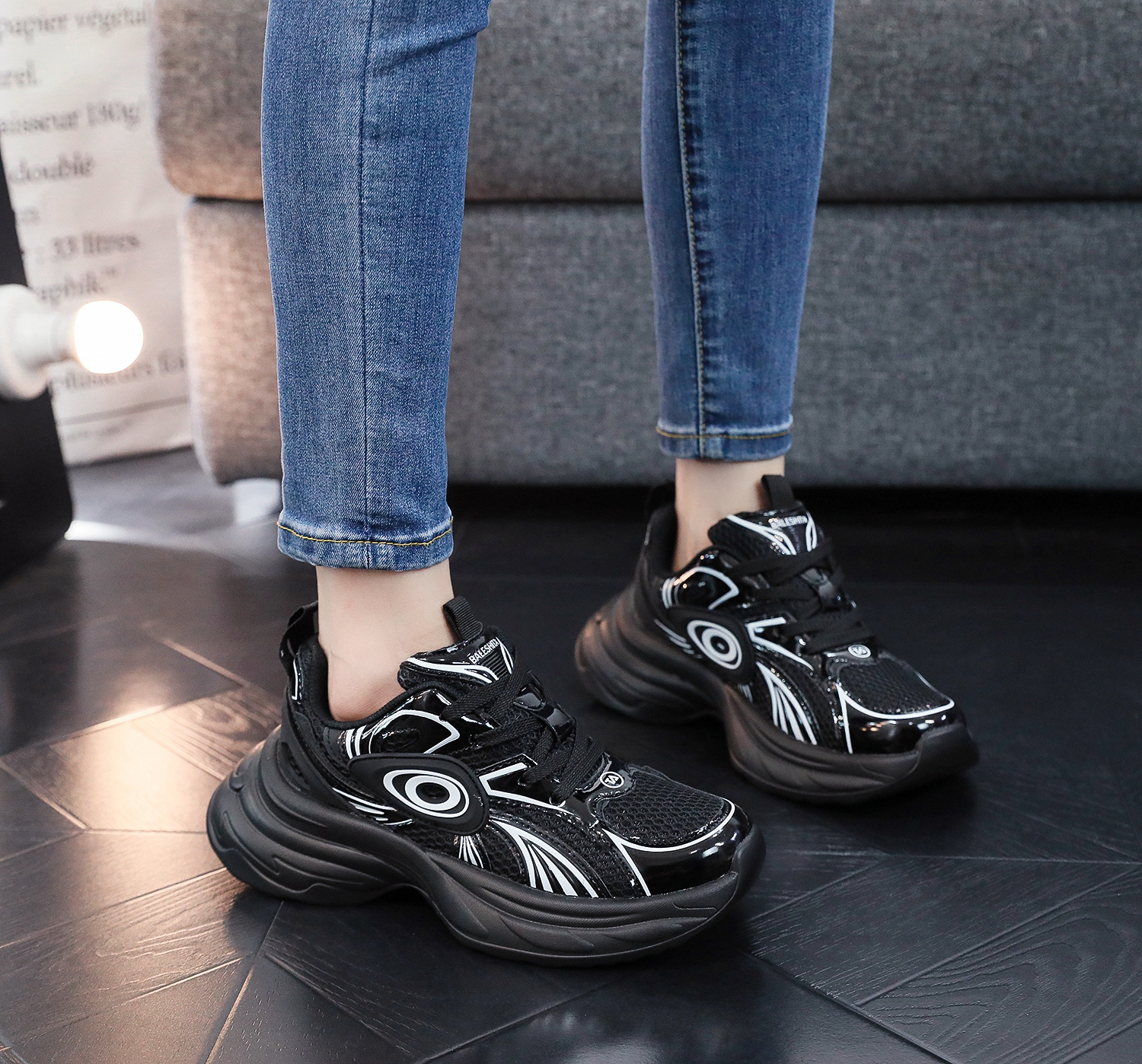 Men's and Women's new Fashion Thick - soled Silver Dad Shoes Women's Lightweight Summer Sports Shoes for Casual Running Suitable for Bo