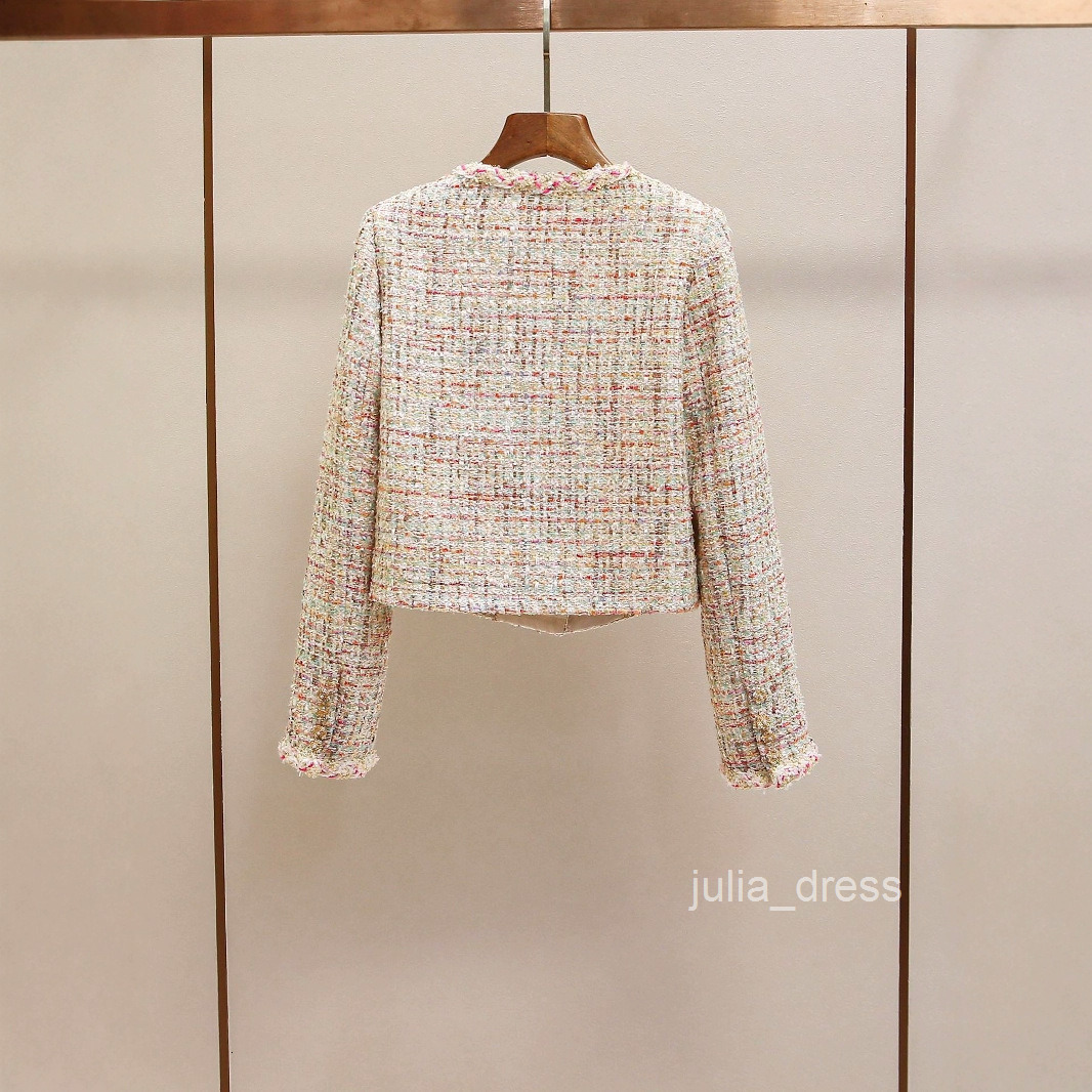 Autumn New High-end French Style Heavy Embellished Diamond Woven Tweed Round Neck Short Jacket for Women