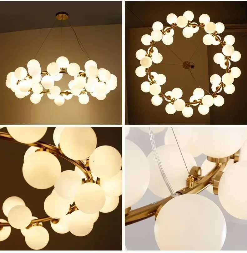 Modern White Glass Ball Black Gold Chandelier Simple Bubble Hanging Lights for Living Room Bedroom Restaurant Bookstore LightingXJ250725