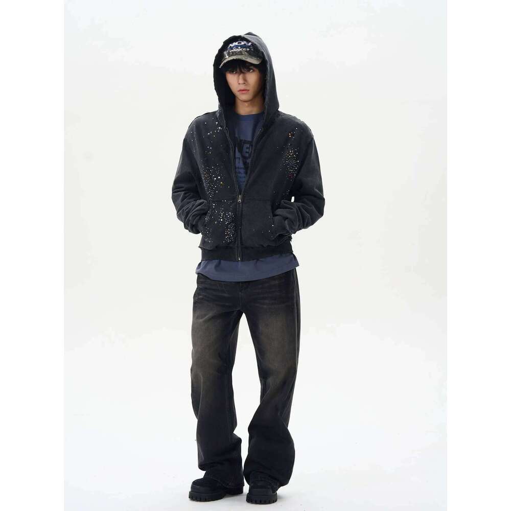 2025 Spring And Autumn New American Style Hot Dia Zipper Sweatshirts Men's Trendy High-End Handsome Short Loose Couple Coats