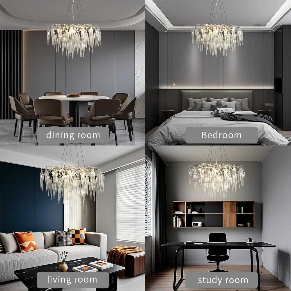Modern Gold Crystal Chandelier Ceiling for Living Room Decor Bedroom Hotel Lobby Silver Hanging Branch Pendant Light FixtureXJ250725