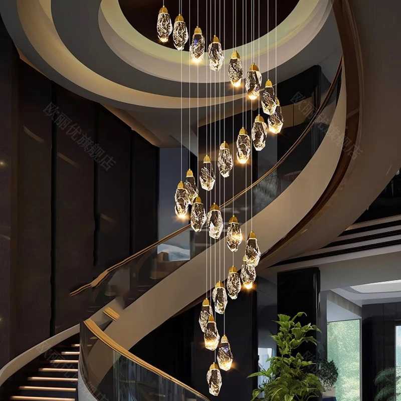 Modern Home Decoration Crystal Chandelier Stair Pendant Lamp Living Room Pendant Lights Interior LightingXJ250725