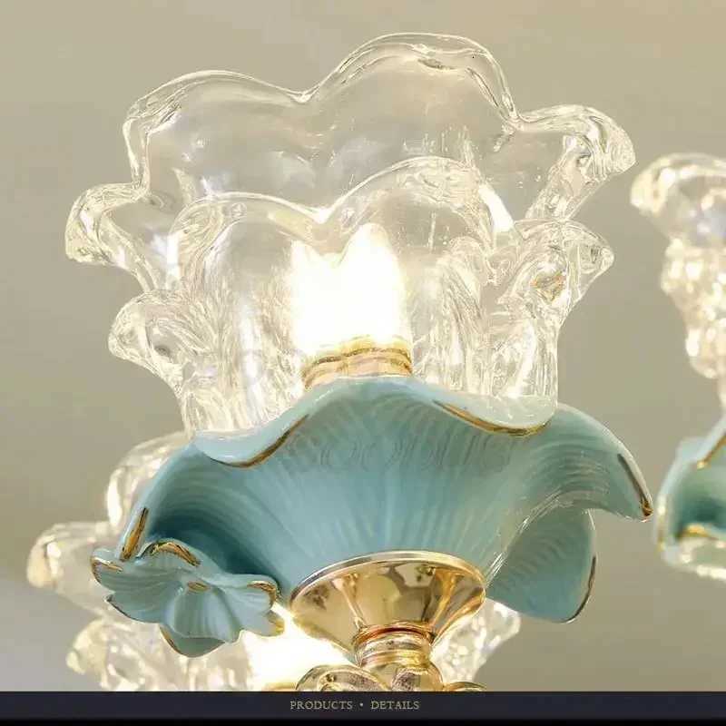 Chandelier Luxury Crystal Blue Ceramic For Living Room Ceiling Lamp Villa Bedroom Dining Room Indoor Home Decor Lighting Fixture XJ250725