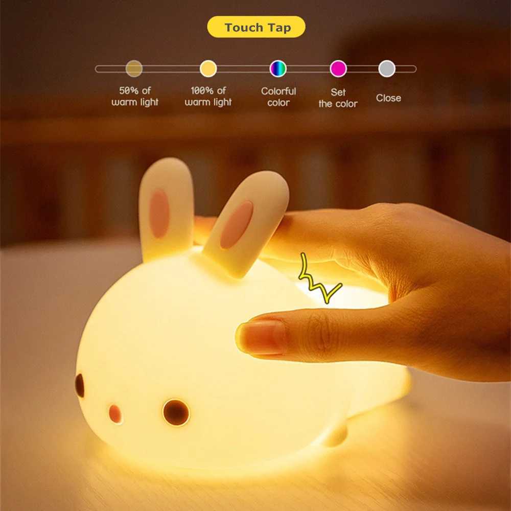 16 Colors USB Rechargeable Silicone Bunny Night Light with Touch Sensor RGB LED for Children Baby Toy Festival Gift XJ250725