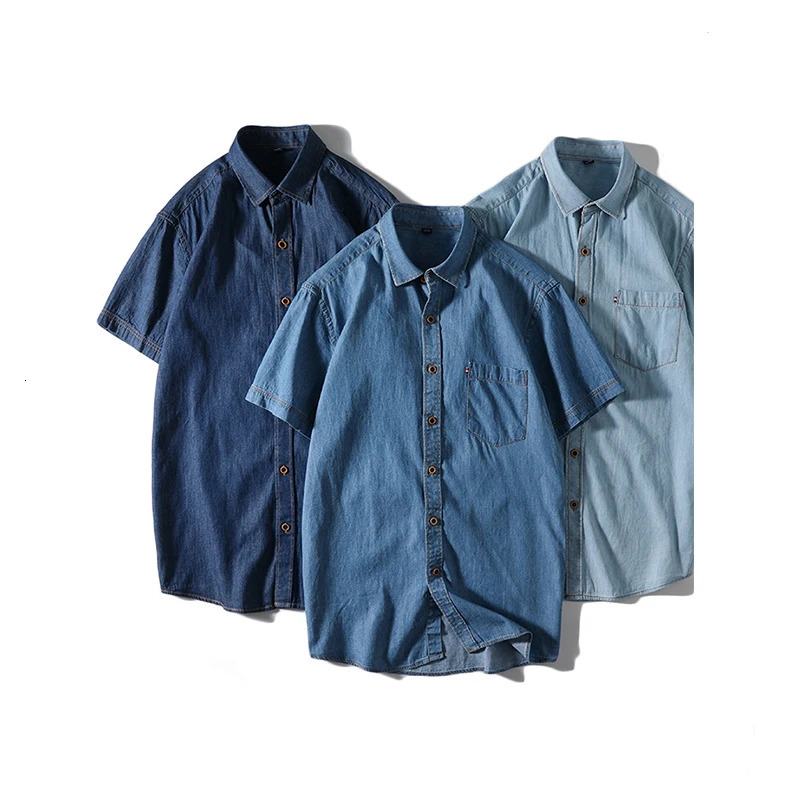 Mens Shirts Summer Fashion Business Trend Cotton Denim Shortsleeved Shirt with All Solid Color Casual Thin 250725