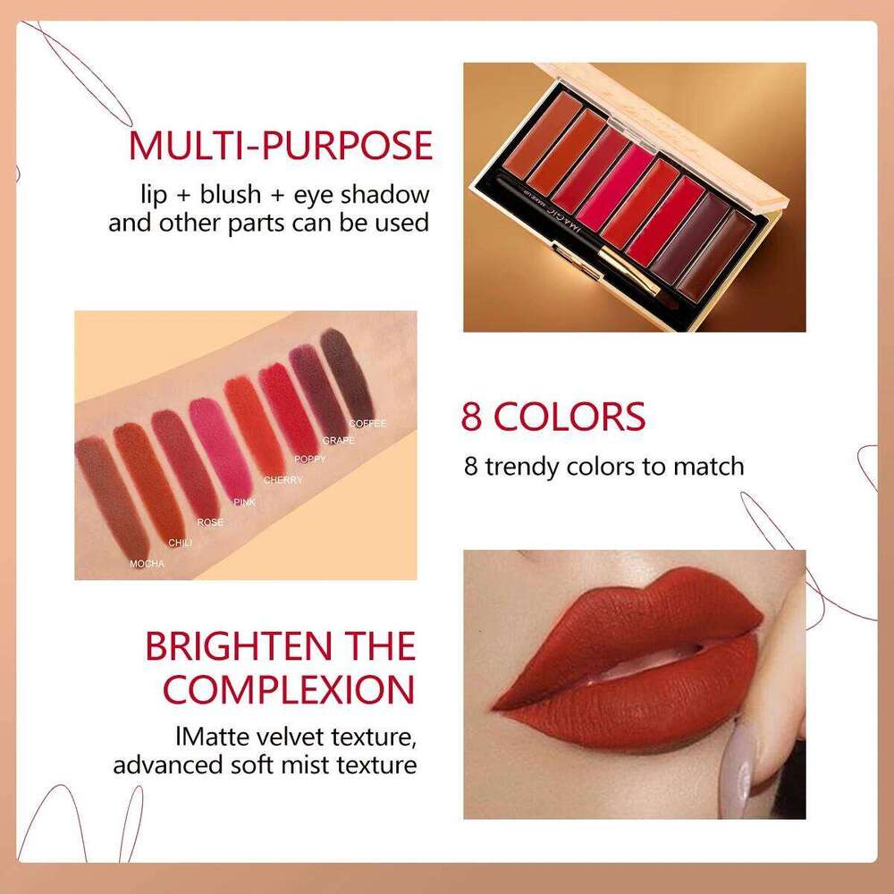 IMAGIC Matte Lipstick Mousse Waterproof Long Lasting Liptint Palette 8 Colors