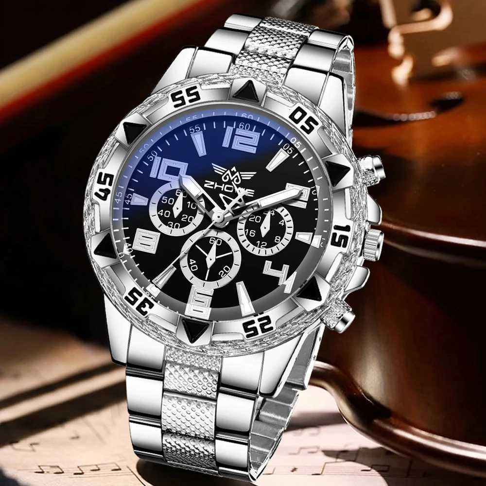 2PCS Silver Mens Watch Set Fashion Trend Business Quartz Watch Set Suitable for Daily Clothing Matching Perfect Gift X250726