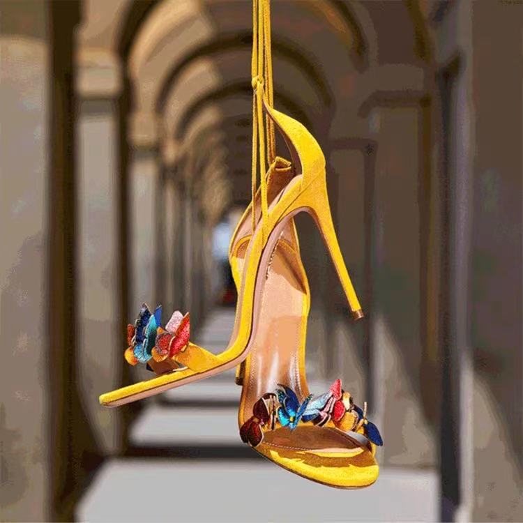 High Heel Stiletto Sandals for Women Genuine Leather Cross Strap Floral Design Elegant Summer Shoes Plus Size 34 to 42