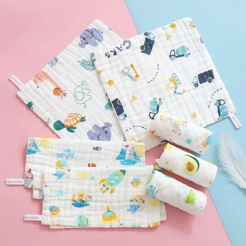 5pcs Muslin 6 Layers Cotton Soft born Baby Towels Face Towel Handkerchief Bathing Feeding Washcloth Burp Cloth 250725