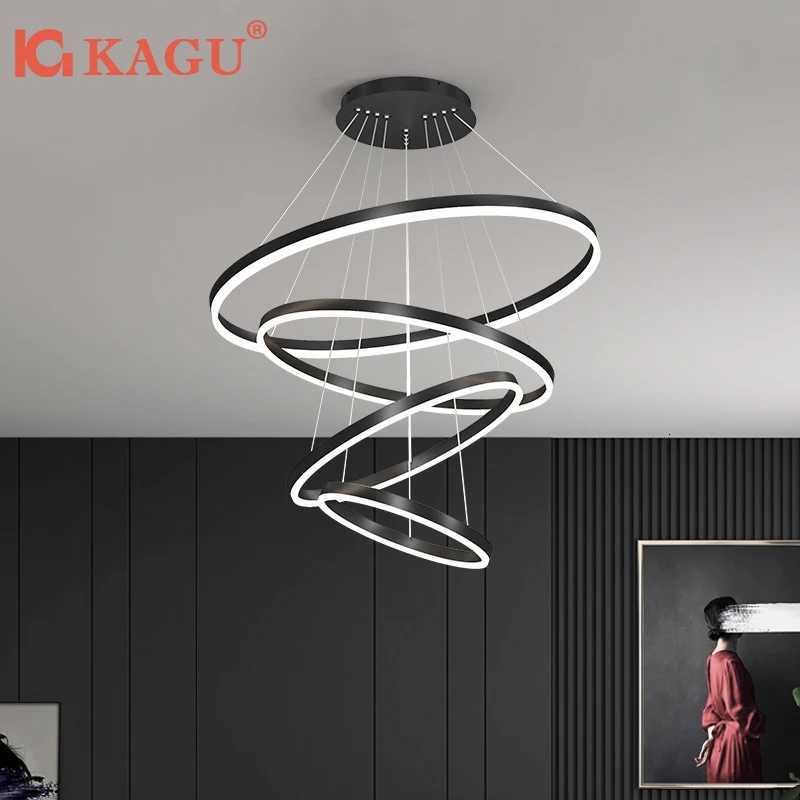 Modern Pendant Lamp Led Rings Circle Ceiling Hanging Chandelier Black Loft Living Dining Room Kitchen Indoor Lighting Fixture XJ250725