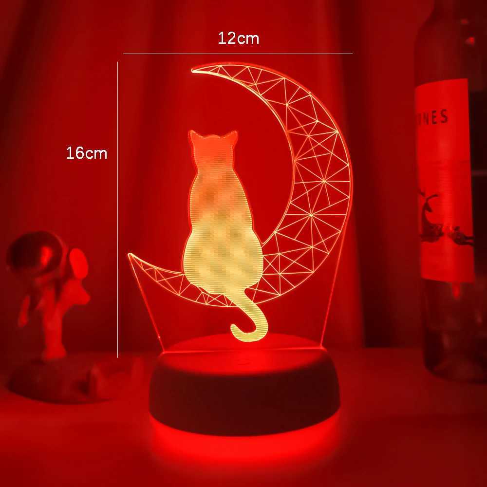 3D Acrylic Led Night Light Moon Cat Figure Nightlight for Kids Bedroom Sleep Lights Gift for Home Decor Table Lamps XJ250725