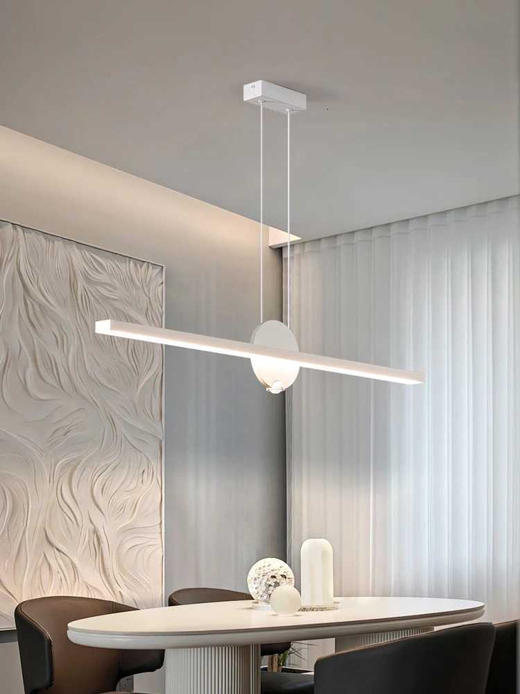 Minimalist Linear Pendant Lights LED Modern Chandelier Dining Room Island Light Restaurant Cafe Bar Office Hanging Lamps Black XJ250725