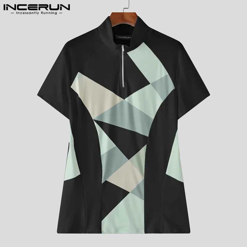 Men T Shirt Color BloCK Patchwork TurtleneCK Short SLeeve Tee Tops Zipper Workout Casual Men CloTHing Skinny Z250725