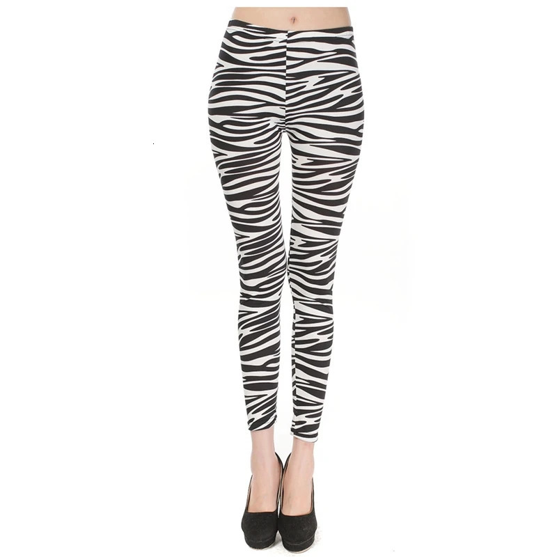 Woman Fashion Leopard Print Leggings Trending Zebra Striped Milk Silk Cropped Pant Female Breathable Sweatpant 250725
