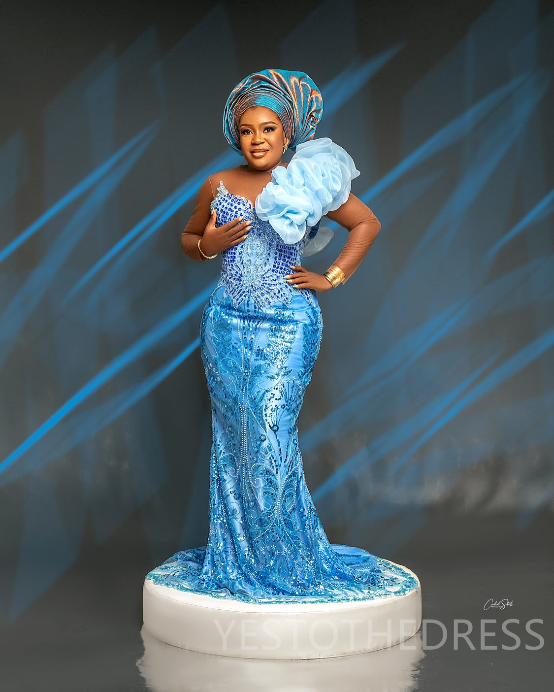 2025 Plus Size Blue Prom Dress Evening Dresses Mermaid Formal Gowns For Black Women Sheer Neck Long Sleeves Beaded Lace Birthday Dress Second Receptio