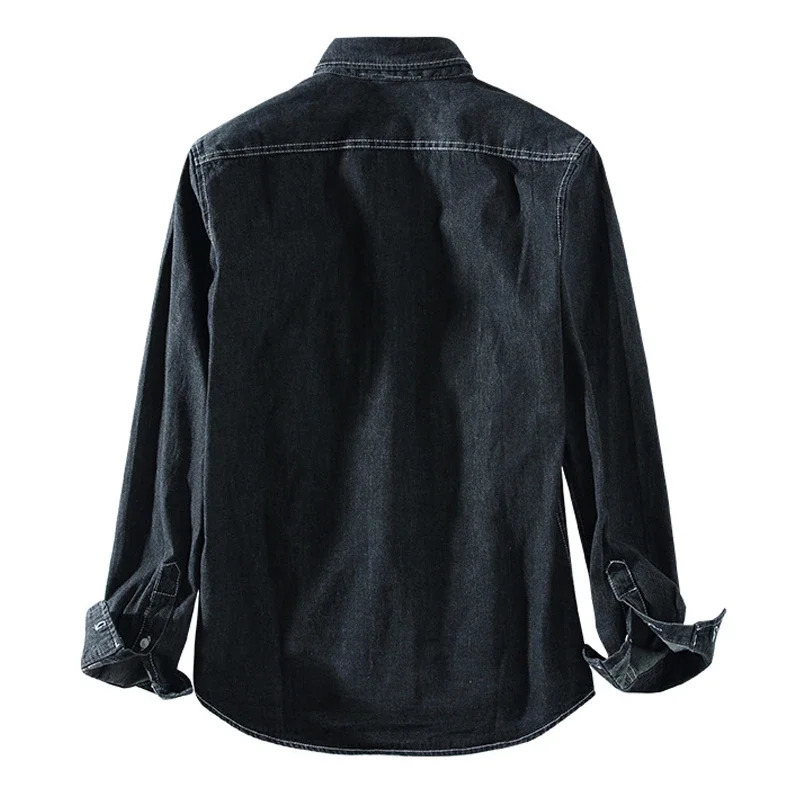Mens Casual Denim Shirt Fashion Simple Cotton Slim Jean Long Sleeve Male Clothes Top Blue 250725