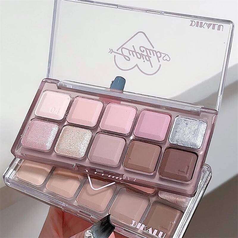 Korean Eyeshadow Palette 10Colors Matte Grey Pink Long Lasting Glitter Shadow Brown Earthy Color Eye Makeup Plate
