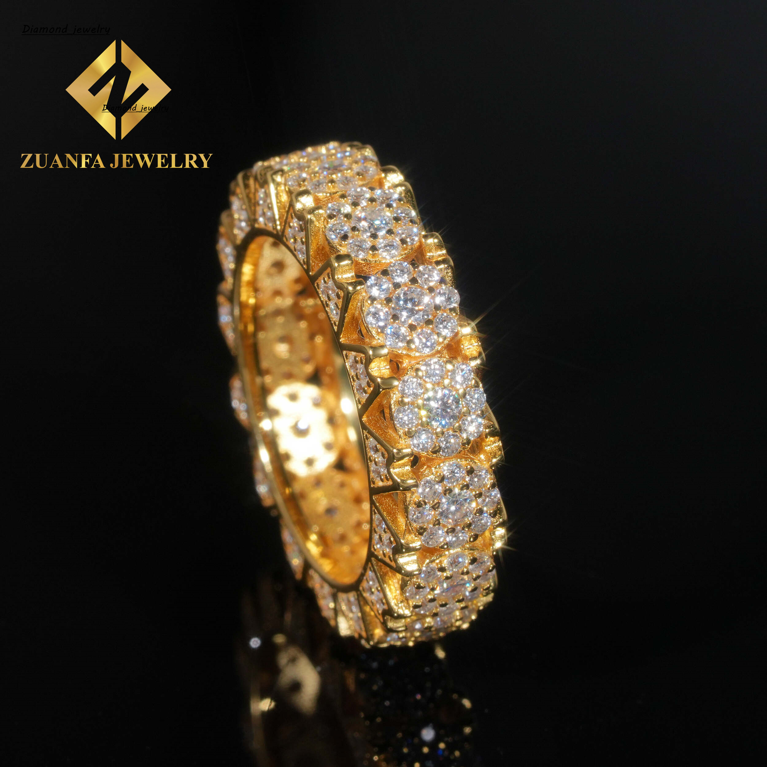 New Iced Out Hip Hop Rings 925 Sterling Silver 18K Gold Plated Fully Moissanite Diamond Ring Custom Rings for Men